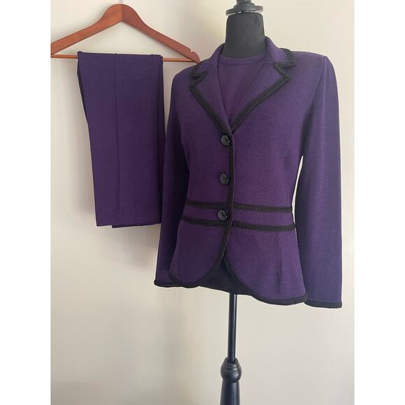 J.S.S knitwear suit small purple 3pcs pants tank jacket wool / viscous classic - Picture 2 of 16